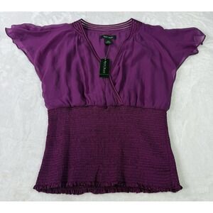 White House Black Market Blouse Womens XS Plum Romantic Chiffon Bohemian NWT